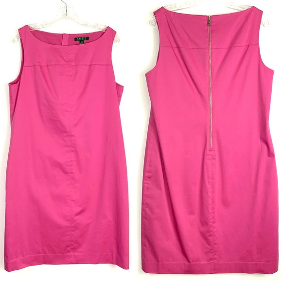 Lauren Ralph Lauren Pink Cotton Shift  Career Dress Sz 14 - Picture 10 of 16